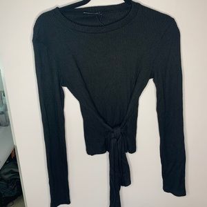 Zara black long sleeve ribbed tie top